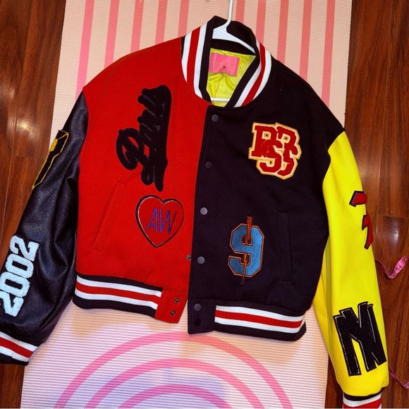 Stylish Varsity Jacket in Red, Black, and Yellow - Picture 3 of 10